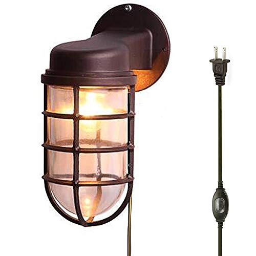 Kiven Waterproof Exterior OutdoorIndoor Cage Light Wall Plugin Mount Lantern Industrial Barn Sconce