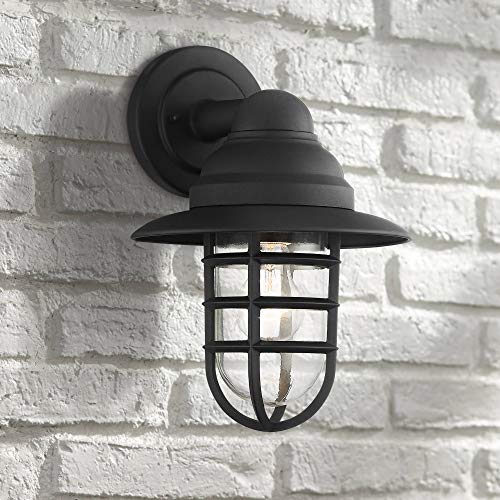 Marlowe Industrial Farmhouse Outdoor Barn Light Fixture Black 13 Hood Metal Cage Clear Glass for Exterior House Porch Patio Outside Deck Garage Yard Front Door Garden Home  John Timberland