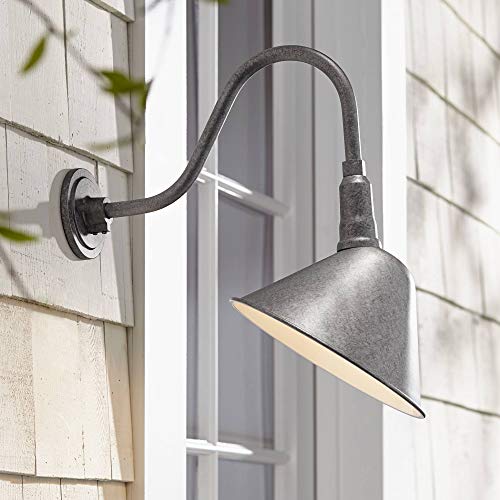 Neihart Rustic Farmhouse Industrial Outdoor Barn Light Fixture Galvanized Finish 18 Curving Gooseneck RLM for Exterior House Porch Patio Outside Deck Garage Yard Front Door Home  Franklin Iron Works