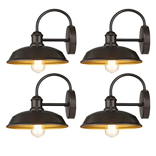 Odeums Farmhouse Barn Lights Outdoor Wall Lights Exterior Wall Lamps Industrial Wall Lighting Fixture Wall Mount Light in Oil Rubbed Bronze Finish with Copper Interior (Oil Rubbed Bronze 4 Pack)