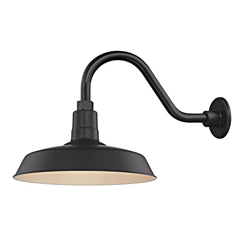 Recesso Lighting Black Farmhouse Style Industrial Gooseneck Outdoor Barn Light with 14 Shade for Wet and Damp Locations