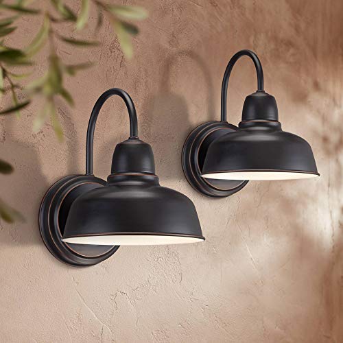 Urban Barn Industrial Farmhouse Rustic Outdoor Wall Light Fixtures Set of 2 OilRubbed Bronze 11 14 for Exterior House Porch Patio Outside Deck Garage Front Door Garden Home  John Timberland