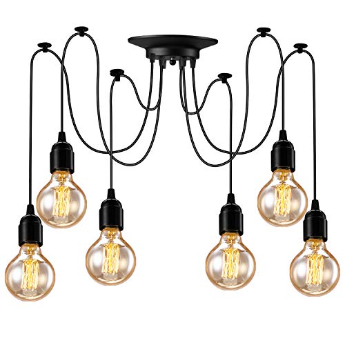 Asnxcju Industrial Pendant Light 6 Heads Spider Semi Flush Mount Ceiling Light Adjustable DIY Vintage Style Hanging Lamp Fixture for Dining Room Kitchen Bedroom