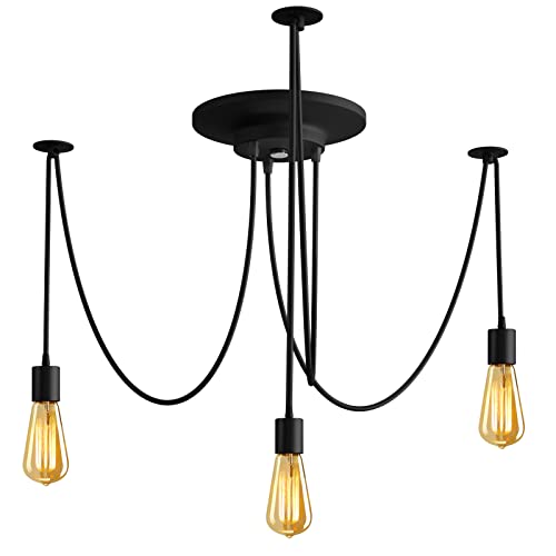 Fuloon Vintage Edison Multiple Ajustable DIY Ceiling Spider Lamp Light Pendant Lighting Chandelier Modern Chic Industrial Dining Without Romote Control (3 Head Cable 200cm787inch ) (3 Head)