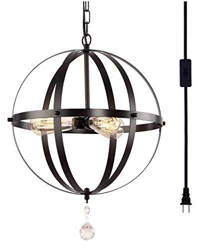 HMVPL Plug in Pendant Light Fixtures Industrial 3 Light Globe Swag Lamp with 164 Ft Hanging Cord and Toggle Switch Black Finish Vintage Metal Chandelier for Living Room Kitchen Island Hallway