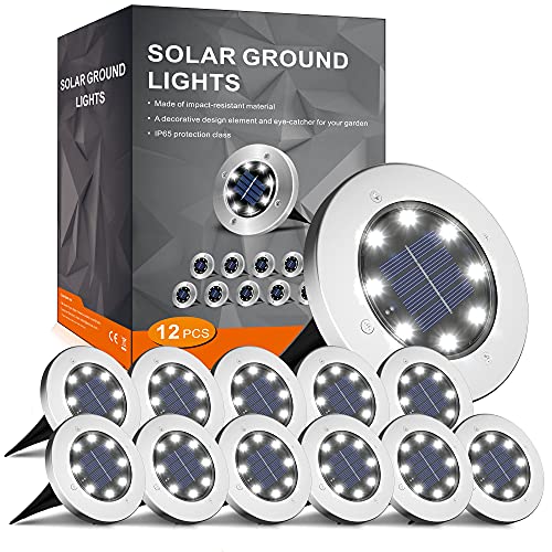 INCX Solar Ground Lights 12 Packs 8 LED Solar Garden Lamp Waterproof InGround Outdoor Landscape Lighting for Patio Pathway Lawn Yard Deck Driveway Walkway White