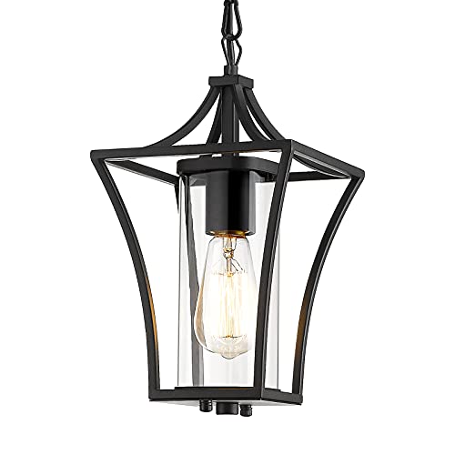 KAUEN Outdoor Pendant Light for Porch Outside Hanging Light Fixture in Black Finish with Clear Glass 24481H