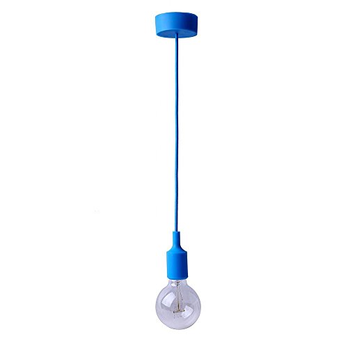 Lightingsky Colorful E26 Silicone Ceiling Lamp Holder DIY Textile Ceiling Light Cord Pendant Light Scoket (Blue 1 Meter)