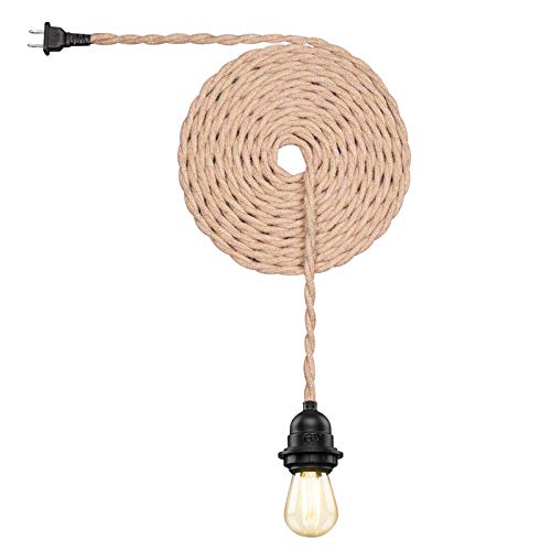 Vintage Weatherproof Ceiling Pendant Light Kit with Twisted Hemp Rope Hanging Lighting Cord Fixture 166 FT E26 Outdoor Fireproof Chandelier for Industrial DIY Projects BedRoom Bar Backyard Balcony UL