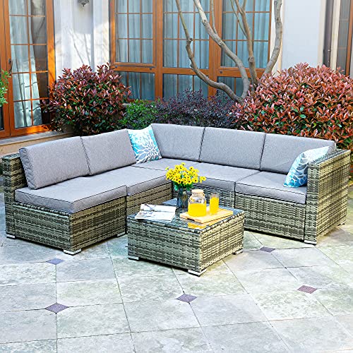 YITAHOME 6 Piece Outdoor Patio Furniture Sets Garden Conversation Wicker Sofa Set and Patio Sectional Furniture Sofa Set with Coffee Table and Cushion for Lawn Backyard and Poolside Gray Gradient