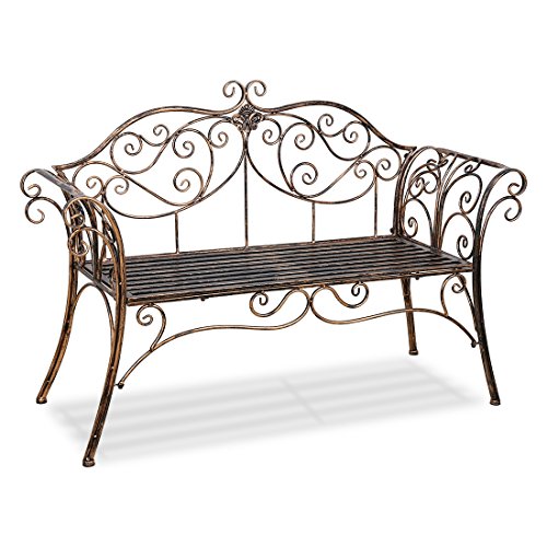 Antique Bronze Metal Garden Bench Chair 2 Seater for Garden Yard Patio Porch and Sunroom