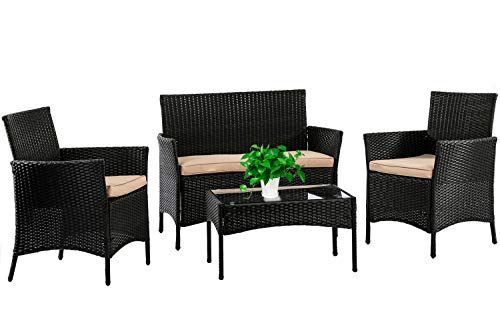 FDW Patio Furniture Set 4 Pieces Outdoor Rattan Chair Wicker Sofa Garden Conversation Bistro Sets for YardPool or Backyard