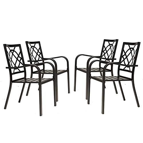 Incbruce Outdoor Dining Chairs Patio Chairs Set of 4 Wrought Iron Patio Bistro Chairs with Armrest Stackable Patio Chairs for Garden Poolside Backyard (Black)