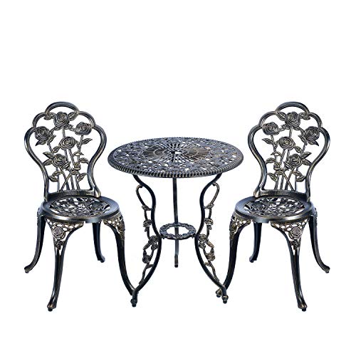 CG 3 Piece Bistro SetOutdoor Patio SetAntiRust Cast Aluminum Bistro Table Set for Park Yard Front Porch Furniture(Antique Copper)