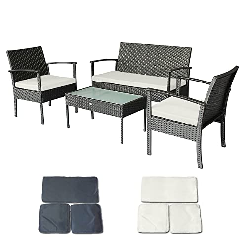 Oakside Small Patio Furniture Set Outdoor Wicker Porch Furniture Loveseat and Chairs with Extra Cushion Covers for Replacement
