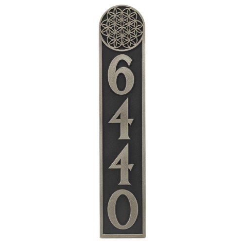 Flower of Life Vertical Address Plaque 4 4x20- Raised Silver Nickel Coated