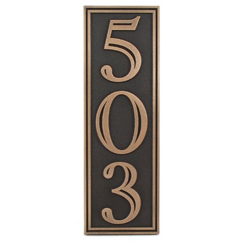 Hesperis Vertical Address Plaque 3 Number 5x15 - Raised Bronze Patina Metal Coated