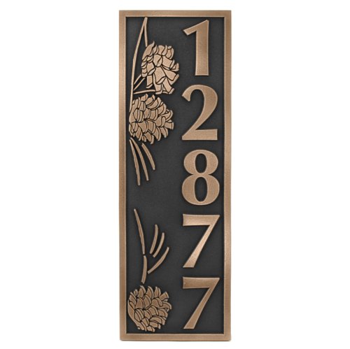 Pine Cone Vertical Address Plaque 65x195 - Raised Bronze Coated