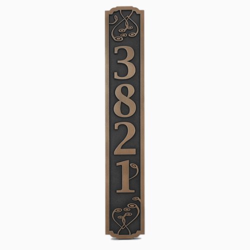 Swirls On The Vertical Address Plaque 4x24 - Raised Bronze Patina Coated