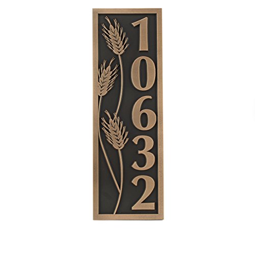 Wheat Motif Vertical Address Plaque 65x195 - Raised Bronze Patina Coated