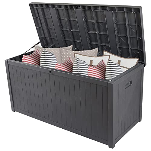 120 Gallon Gray Deck Box Resin Large Patio Outdoor Storage Box IndoorOutdoor Container for Patio Cushions Outdoor Furniture Garden Tools and Pool Toys
