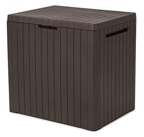Keter City 30 Gallon Resin Deck Box for Patio Furniture Pool Accessories and Storage for Outdoor Toys Brown