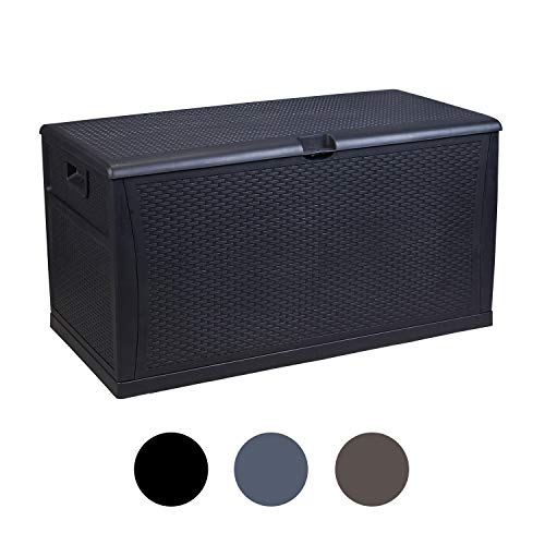 Plastic Deck Box Wicker 120 Gallon Black  LEISURELIFE Waterproof Storage Container Outdoor Patio Garden Furniture