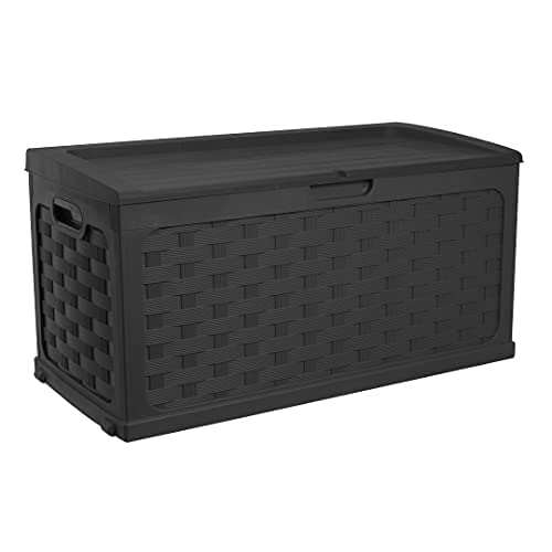 STARPLAST 49811 Plastic Weave SitOn Storage Box  88 Gallon  Black  Ideal for Deck Patio and Backyard (4812)