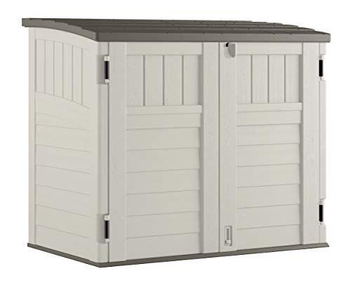 Suncast Horizontal Outdoor Storage Shed for Backyards and Patios 34 Cubic Feet Capacity for Garbage Cans Tools and Garden Accessories Vanilla