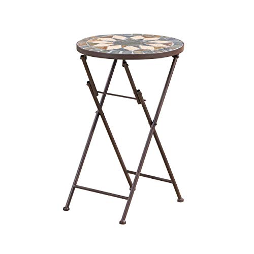 Christopher Knight Home Silvester Outdoor Stone Side Table with Iron Frame Beige  Black