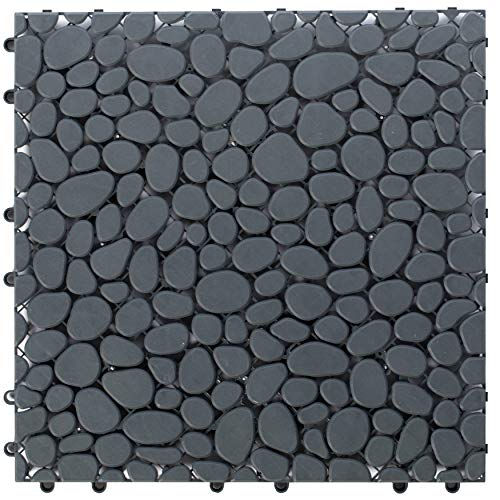 Gardenised QI0039705 Interlocking Cobbled Stone Look Garden Pathway Tiles Decorative Floor Grass Pavers AntiSlip Mat 5 Pack Gray