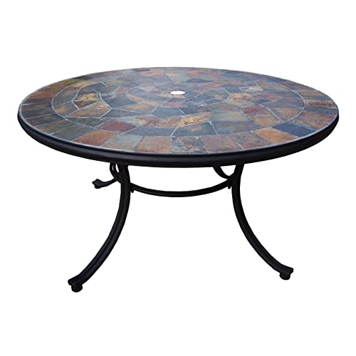 Oakland Living 90094TBK Outdoor Authentic Multi Color Slate Stone 54inch Round Patio Dining Table Black
