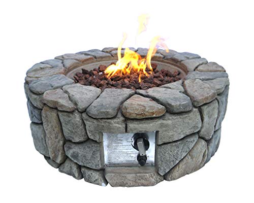 Peaktop HF09501AA Round 40000 BTU Propane Gas Fire Pit Stone Look for Outdoor Patio Garden Backyard Decking with PVC Cover Lava Rock 28 x 28 Gray