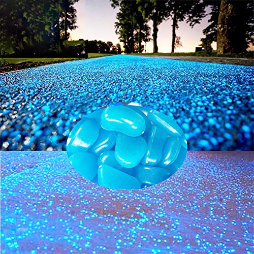 WenErJie Glow in The Dark Rocks 100PCS Fairy Garden Decorations Stones Outdoor Decor for Patio Stepping Stone Kit Pebbles for PlantsYardBackyardFish TankPool Stuff (Blue100pcs)