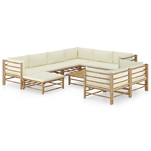 10 Piece Patio Lounge SetOutdoor Furniture SetGarden Outdoor Modular Bamboo Furniture SetSectional Sofa Set  Conversation Furnishings​for PatioGardenBackyardwith Cream White Cushions Bamboo