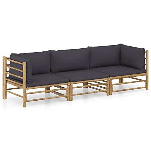 3 Piece Patio Lounge SetOutdoor Furniture SetGarden Outdoor Modular Bamboo Furniture SetSectional Sofa Set  Conversation Furnishings​for PatioGardenBackyardwith Dark Gray Cushions Bamboo