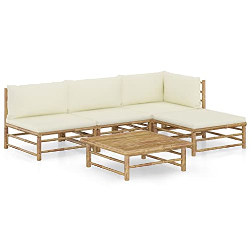 5 Piece Patio Lounge SetOutdoor Furniture SetGarden Outdoor Modular Bamboo Furniture SetSectional Sofa Set  Conversation Furnishings​for PatioGardenBackyardwith Cream White Cushions Bamboo