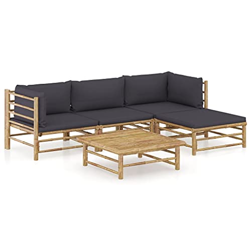 5 Piece Patio Lounge SetOutdoor Furniture SetGarden Outdoor Modular Bamboo Furniture SetSectional Sofa Set  Conversation Furnishings​for PatioGardenBackyardwith Dark Gray Cushions Bamboo