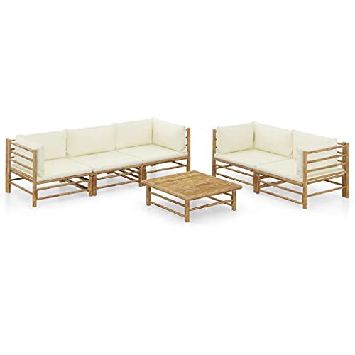 6 Piece Patio Lounge SetOutdoor Furniture SetGarden Outdoor Modular Bamboo Furniture SetSectional Sofa Set  Conversation Furnishings​for PatioGardenBackyardwith Cream White Cushions Bamboo