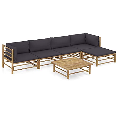 6 Piece Patio Lounge SetOutdoor Furniture SetGarden Outdoor Modular Bamboo Furniture SetSectional Sofa Set  Conversation Furnishings​for PatioGardenBackyardwith Dark Gray Cushions Bamboo