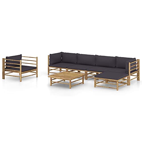 7 Piece Patio Lounge SetOutdoor Furniture SetGarden Outdoor Modular Bamboo Furniture SetSectional Sofa Set  Conversation Furnishings​for PatioGardenBackyardwith Dark Gray Cushions Bamboo