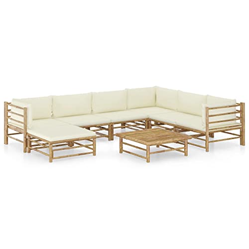 8 Piece Patio Lounge SetOutdoor Furniture SetGarden Outdoor Modular Bamboo Furniture SetSectional Sofa Set  Conversation Furnishings​for PatioGardenBackyardwith Cream White Cushions Bamboo