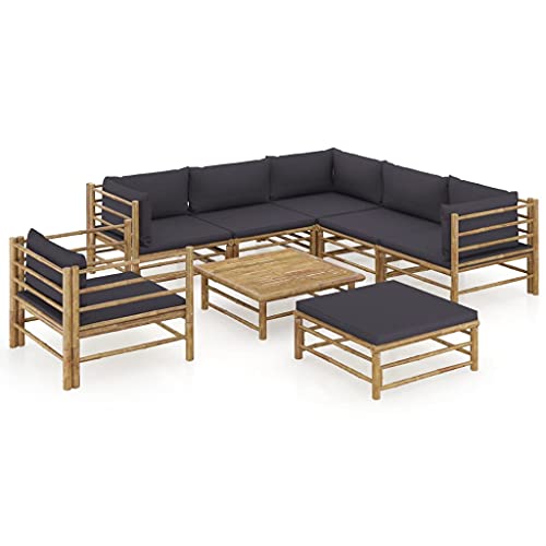 8 Piece Patio Lounge SetOutdoor Furniture SetGarden Outdoor Modular Bamboo Furniture SetSectional Sofa Set  Conversation Furnishings​for PatioGardenBackyardwith Dark Gray Cushions Bamboo