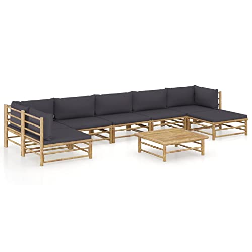 8 Piece Patio Lounge SetOutdoor Furniture SetGarden Outdoor Modular Bamboo Furniture SetSectional Sofa Set  Conversation Furnishings​for PatioGardenBackyardwith Dark Gray Cushions Bamboo