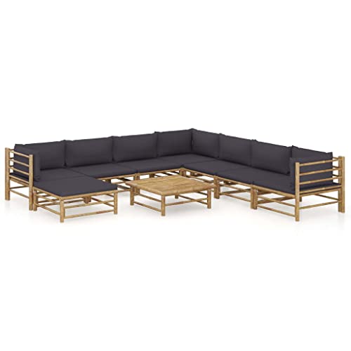 9 Piece Patio Lounge SetOutdoor Furniture SetGarden Outdoor Modular Bamboo Furniture SetSectional Sofa Set  Conversation Furnishings​for PatioGardenBackyardwith Dark Gray Cushions Bamboo