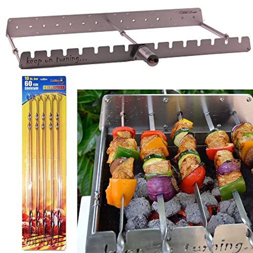 Keep on Turning 14 Skewer Kabob Kebab Shish Automatic Rotating Rotisserie Grill Rack Accessory Attachment for Gas Grills Stainless Steel incl 10 Skewers