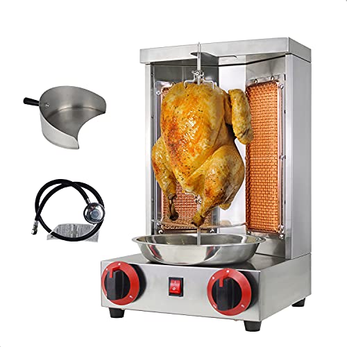 NJTFHU Shawarma Grill Doner Kebab Machine Gas Gyro broilers Rotating Home Vertical Rotisserie with 2 Burners 110V for Chicken RoastTurkey RoastTacosRoast（Registered Design Patent）