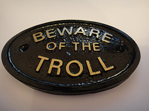 Beware of the Troll Cave Dweller Garden Wall Or Fence PlaqueSign Black Gold