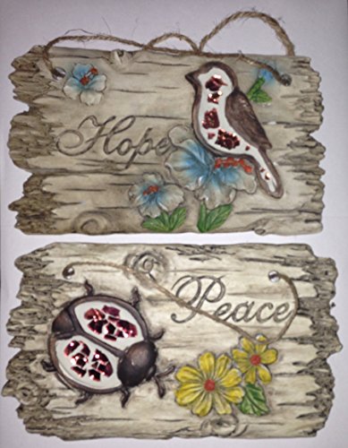Inspirational Hanging Wall Plaques Signs With Garden Theme Flowers and insects Hope Peace