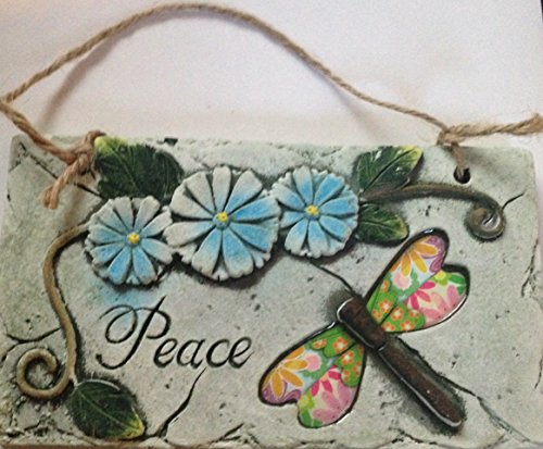 Inspirational Hanging Wall Plaques Signs With Garden Theme Flowers and insects dragonfly Peace